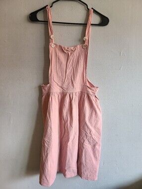 Women's large pink gauzy textured jumper bib overalls knee length cotton skirt